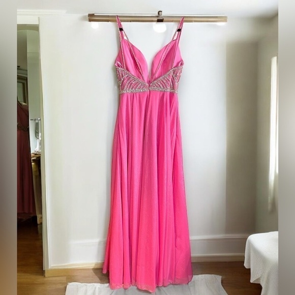 Vienna Prom Dress Pink with Silver Rhinestones Size 2 - Picture 5 of 12